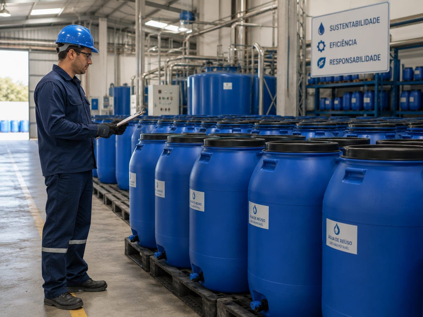 Bombonas organizadas em ambiente industrial