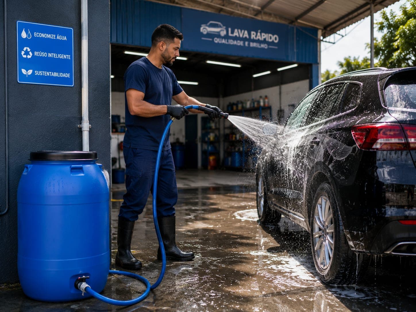 Lavagem de carro com água reaproveitada